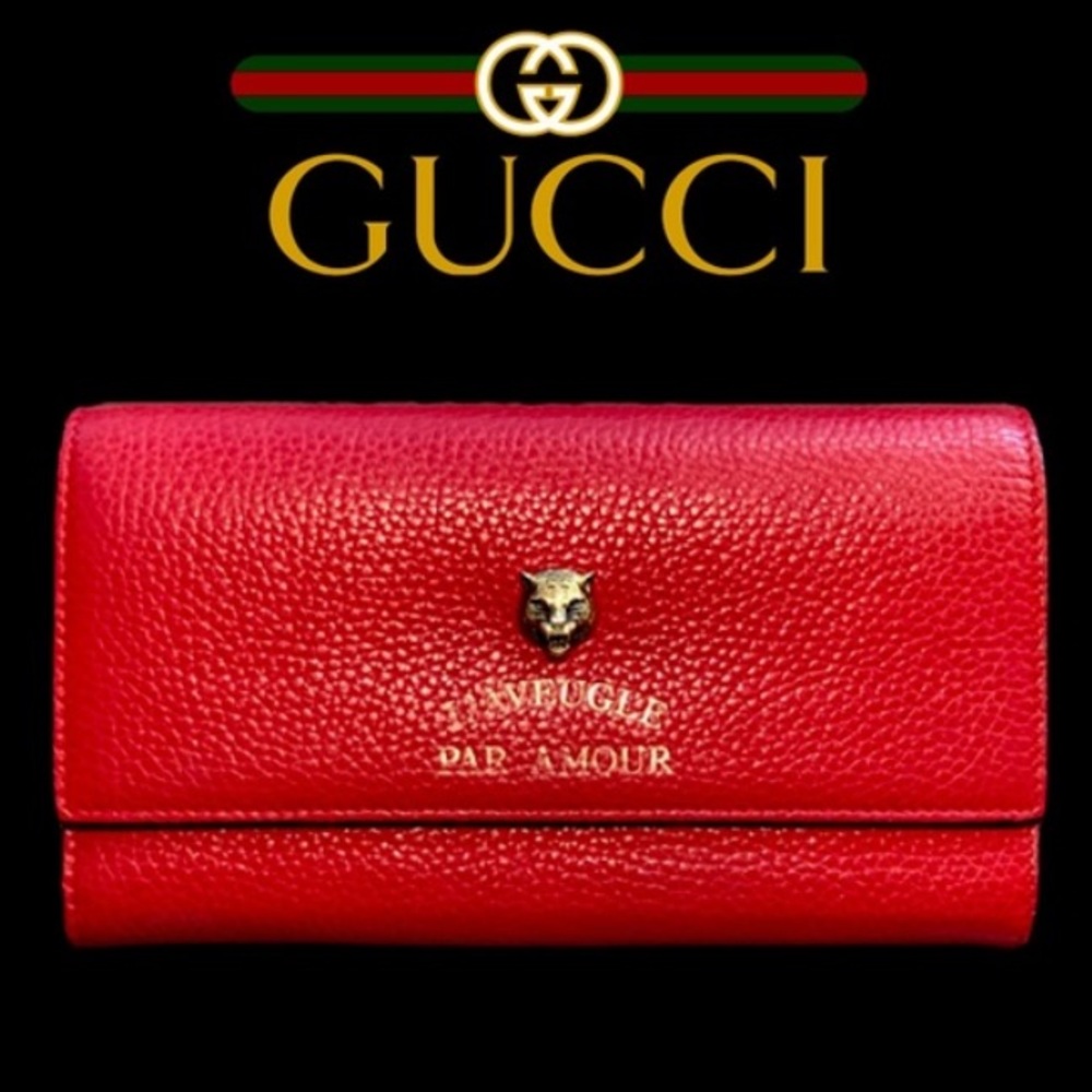 Authentic Gucci Rare Red Animalier Continental Wallet
